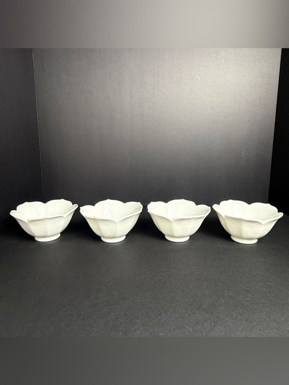 Vintage 1950's White Blossom Dessert Bowl Lotus Leaf Lot of 4 Made In Japan MCM